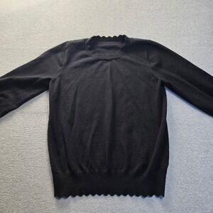 Black‎ Scalloped Edge Long Sleeve Knit Sweater H9H428 Size Large